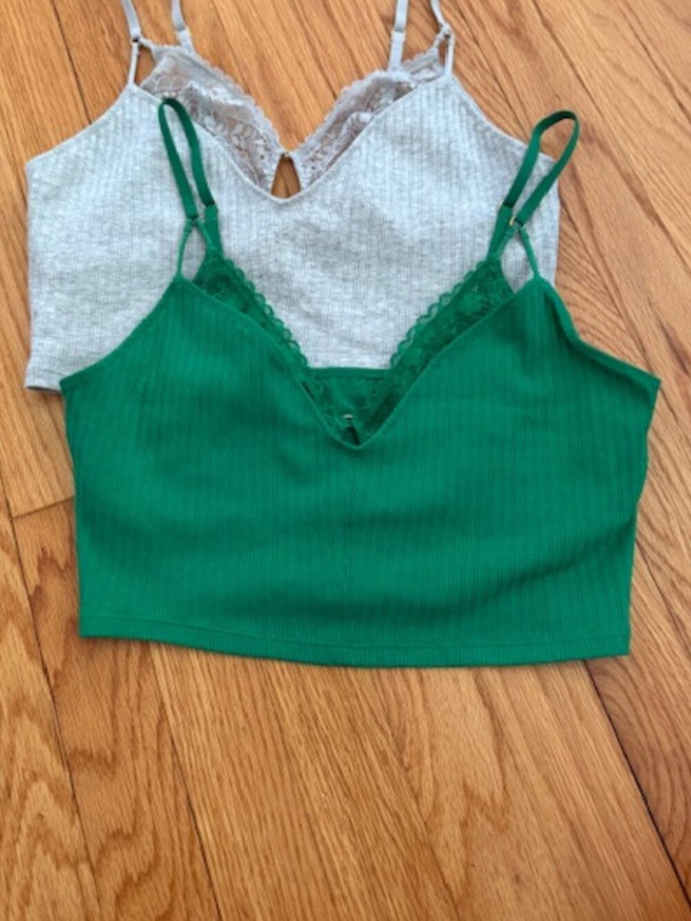 AERIE Ribbed Lace Bra Top, deep green, M, NWT
